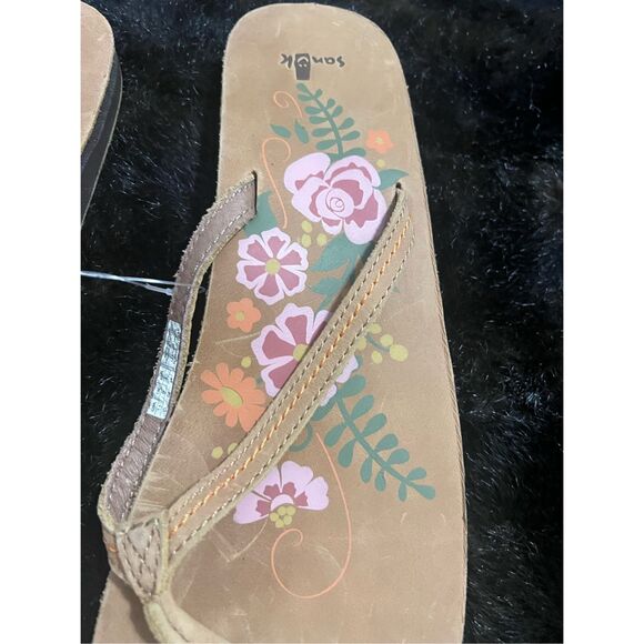 Sanuk Flora The Explora SWS10029 TAN Women's Leather sandals Flip Flops Size 11 - Picture 4 of 5
